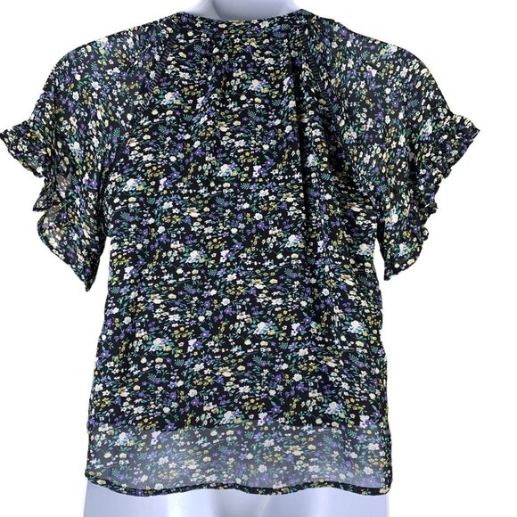 Allison New York Size Medium Blouse Floral Short Flutter Sleeves Button Up - Picture 2 of 6
